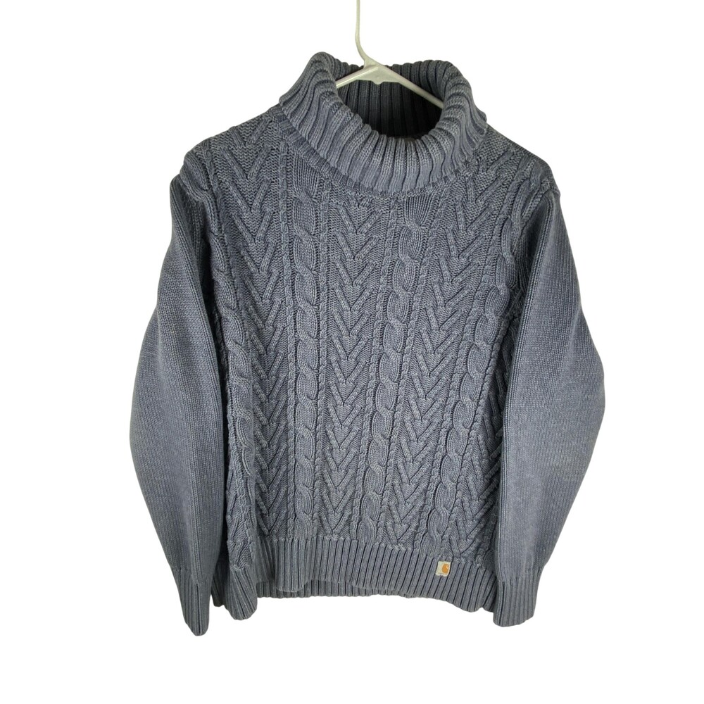 Carhartt Sweater Girls XL 16-18 Blue Cable Knit Turtleneck Pullover Warm